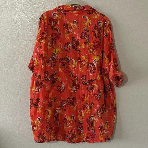 Woman Within |  100% Cotton Coral Colored Tunic with Paisley Print, Size 2X - Picture 2 of 6
